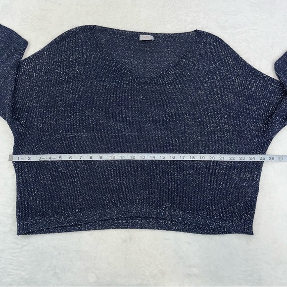Suzy D London FLORENTINE V NECK SPARKLE BATWING KNIT Sweater Navy Sz LG - Picture 12 of 12